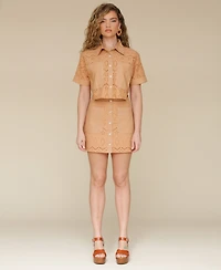 Avec Les Filles Women's Boxy Eyelet Shirt