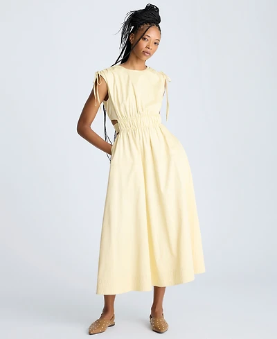 Kenneth Cole Women's Butter Yellow Ruched Tie-Shoulder Midi Dress