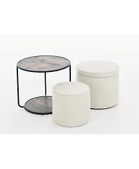 Streamdale Multi-Functional Ottoman with Drum Stool and Storage (Beige)