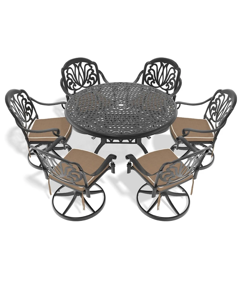 Streamdale 7-pc Cast Aluminum Dining Set, 6 Swivel Chairs, 48" Round Table