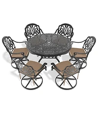 Streamdale 7-pc Cast Aluminum Dining Set, 6 Swivel Chairs, 48" Round Table