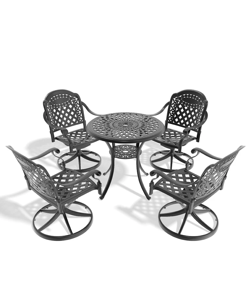 Streamdale 5-Pc Cast Aluminum Dining Set, 4 Swivel Chairs & 31" Round Table