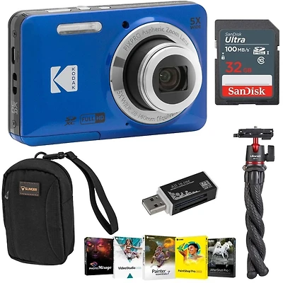 Kodak Pixpro FZ55 Friendly Zoom Digital Camera, Red, With Sd Card, Camera Bag, Tripod, Photo Editing Software, Card Reader