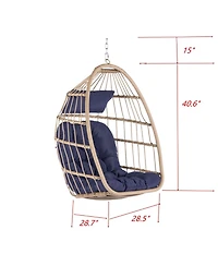 Streamdale Outdoor Garden Rattan Egg Swing Chair Hanging Chair Wood + Dark Blue