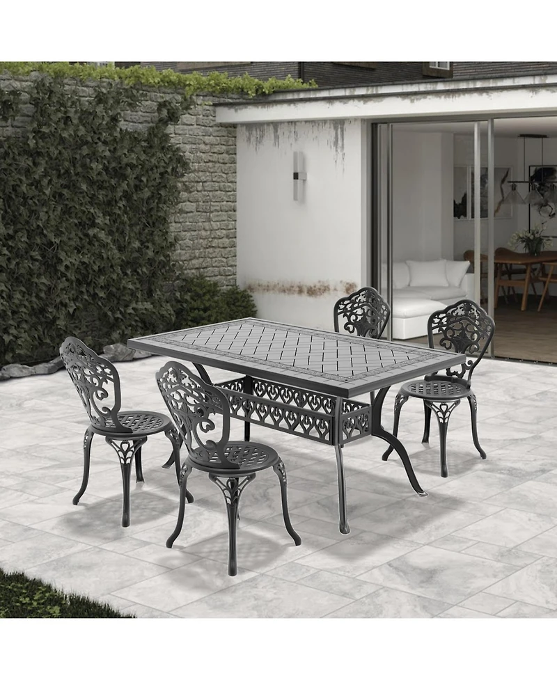 Streamdale -Piece Set Of All-Weather Cast Aluminum Dining Furniture Set With Black Frame