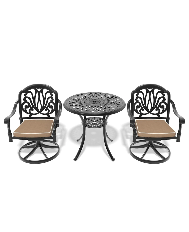Streamdale 3pc Cast Aluminum Dining Set, 2 Swivel Chairs & 30" Table