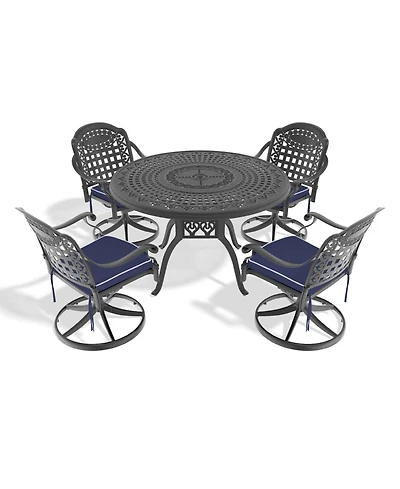 Streamdale 5-Pc Cast Aluminum Dining Set, 4 Swivel Chairs, 47" Round Table