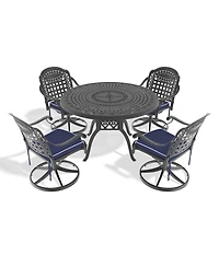 Streamdale 5-Pc Cast Aluminum Dining Set, 4 Swivel Chairs, 47" Round Table