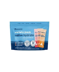 NativePath Native Hydrate Stick Packs with Electrolytes and Amino Acids, Variety Pack, Mixed Berry, Peach Mango, Tangerine, 30 Servings