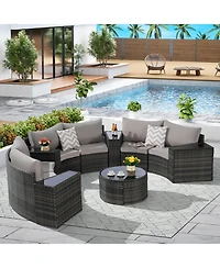 Streamdale 11-pc Half-Moon Patio Set, Sectional Sofa & Glass Coffee Table