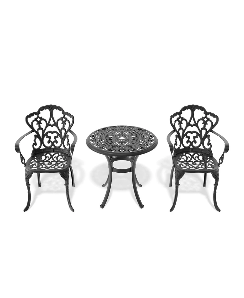 Streamdale Cast aluminum patio set, black frame, random cushions