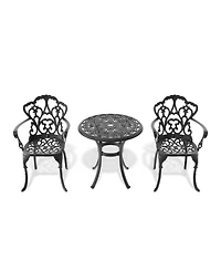 Streamdale Cast aluminum patio set, black frame, random cushions