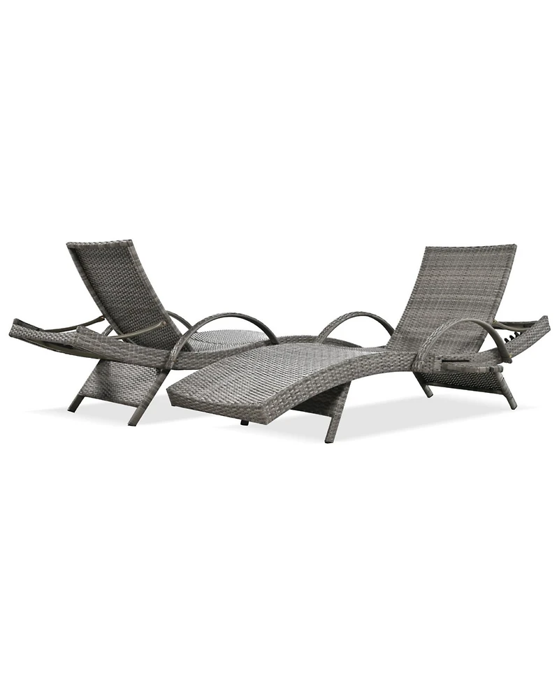 Streamdale 80" Wicker Chaise Lounge Set (2), Reclining, side table, adjustable, Grey