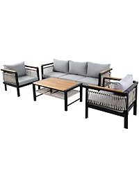 Streamdale 4-Piece Outdoor Sectional, Patio seating with cushions & coffee table, grey