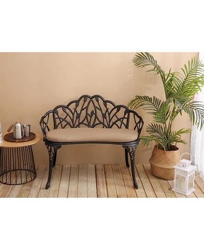 Streamdale Tulip Patio Bench, Metal, Floral Rose, Black/White Cushion