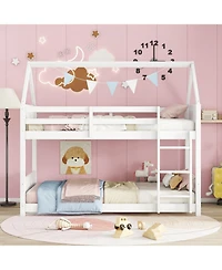 Streamdale White Twin Over Twin Bunk Bed with Ladder and Safety Rails