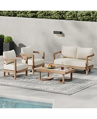 Streamdale Acacia Patio Set, 4-piece, cushions, coffee table, Brown wash/beige