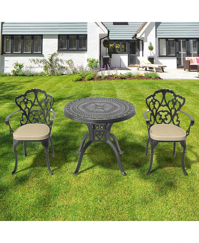 Streamdale (Cushions In Random Colors) 3-Piece Set Of Cast Aluminum Patio Furniture