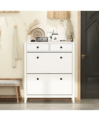 White 4-door shoe cabinet with two adjustable drawers,wooden shoe rack with leg