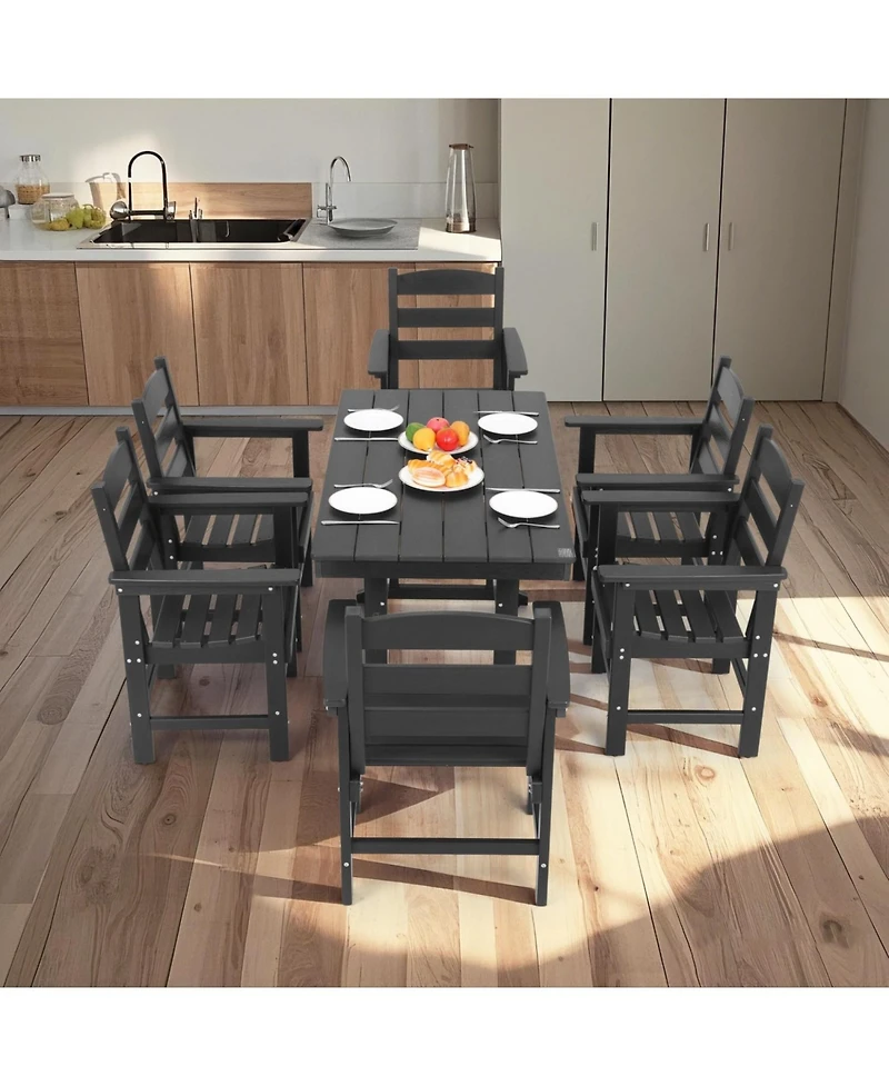 Streamdale 7pc Hdpe Patio Set, 6 Chairs, 51" Table, Outdoor Dining for Garden/Pool (Black)