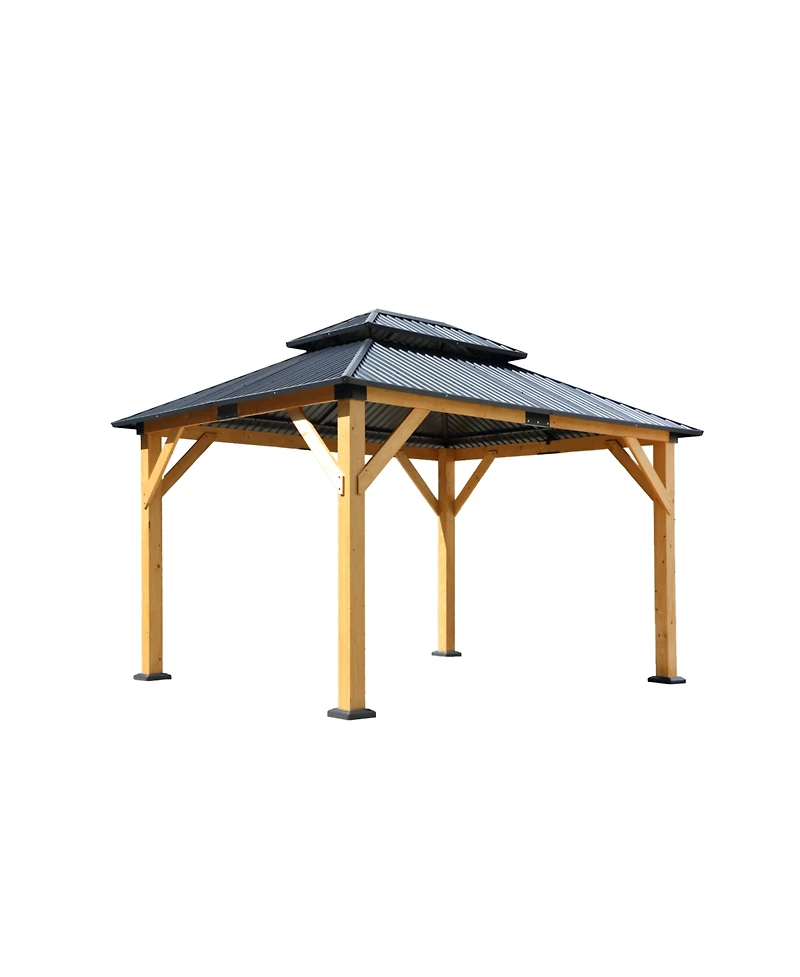 Streamdale Fir wood gazebo, steel roof, netting, outdoor patio