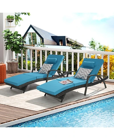 Streamdale Outdoor Wicker Reclining Lounge Chair Set, Cushioned, 150° Recline