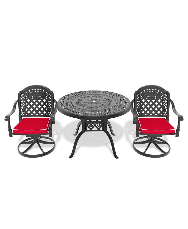 Streamdale 3-pc Cast Aluminum Dining Set, 2 Swivel Chairs, 39" Round Table, Black Frame