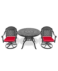 Streamdale 3-pc Cast Aluminum Dining Set, 2 Swivel Chairs, 39" Round Table, Black Frame