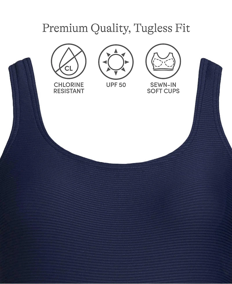 Lands' End Petite Tugless Low Leg Ribbed One Piece Swimsuit