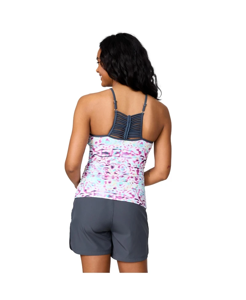 Free Country Women's High Neck Macrame Back Tankini Top