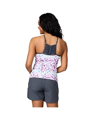 Free Country Women's High Neck Macrame Back Tankini Top