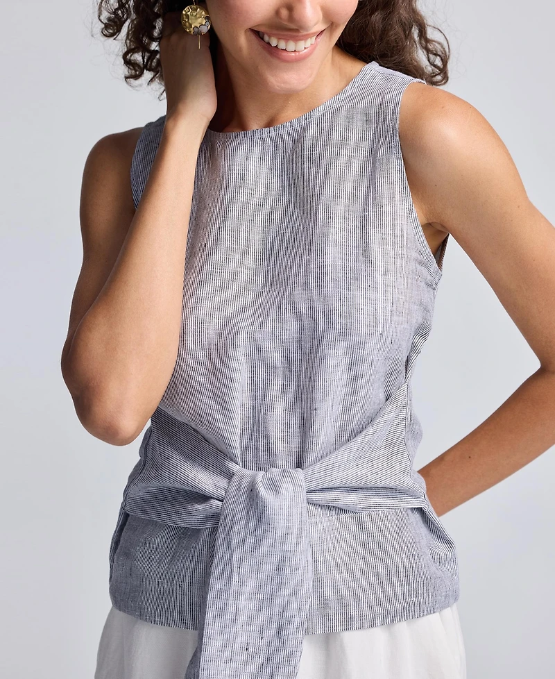 Reistor Women's Front-tie Top Linen Stripes