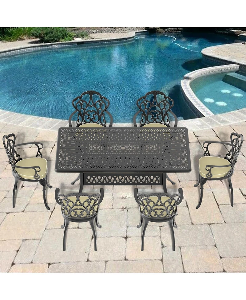Streamdale (Cushions In Random Colors)7-Piece Set Of Cast Aluminum Patio Furniture