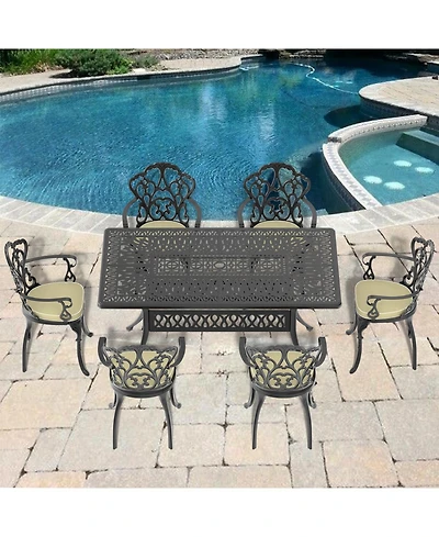 Streamdale (Cushions In Random Colors)7-Piece Set Of Cast Aluminum Patio Furniture