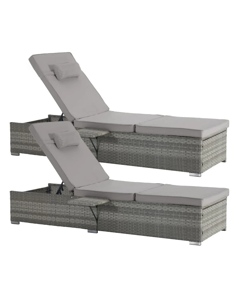 Streamdale Outdoor Chaise Lounge Set, 2 Rattan Recliners, Table, Cushions, Pool/Beach