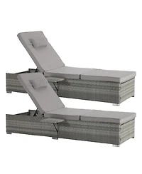 Streamdale Outdoor Chaise Lounge Set, 2 Rattan Recliners, Table, Cushions, Pool/Beach