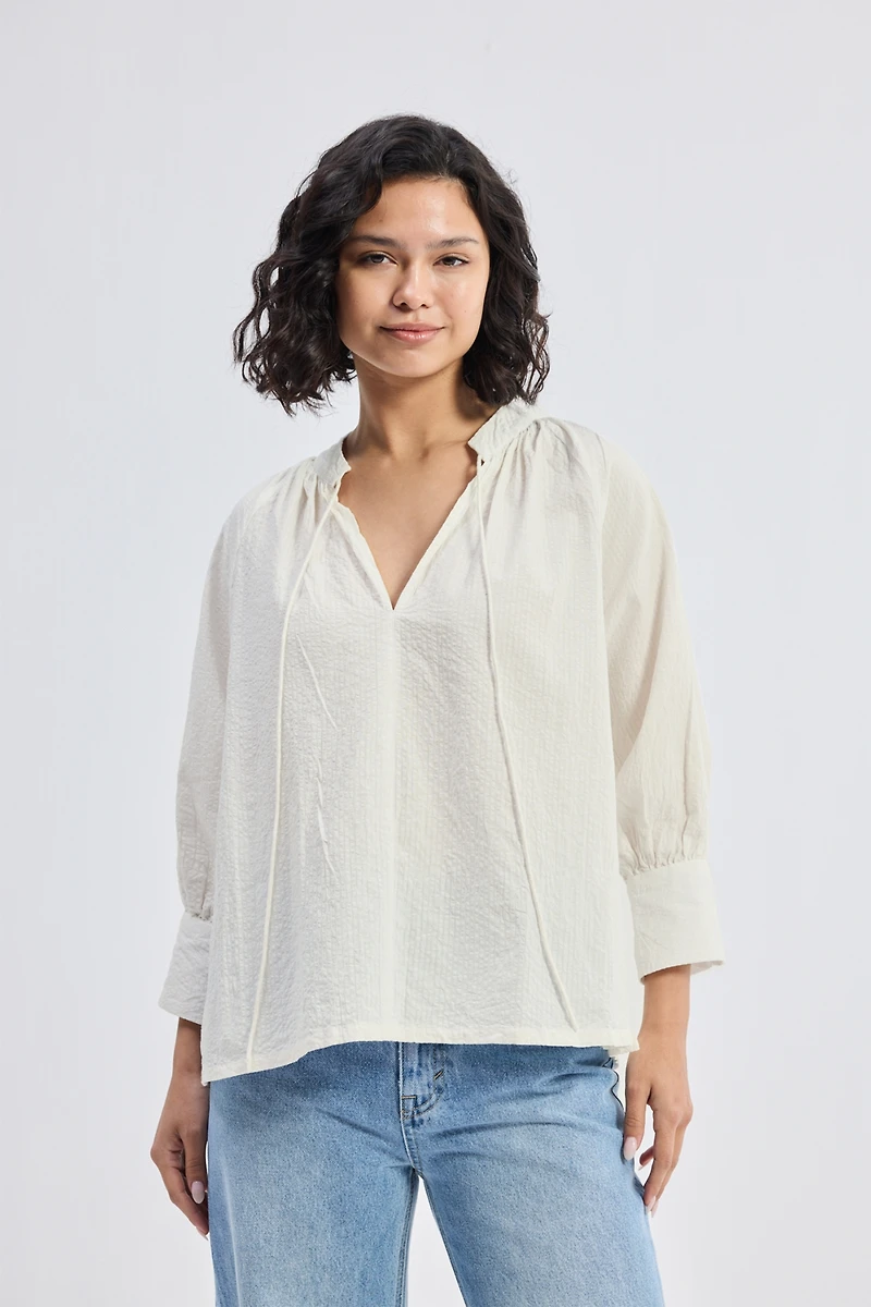 Reistor Women's Relaxed Fit Top with Front-tie Cream