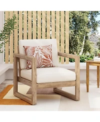 Acacia Patio Club Chair, Brown Wash, Beige Cushion, Waterproof