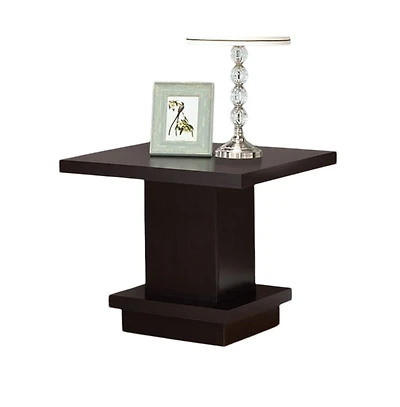 Contemporary Pedestal End Table – Sleek Design in Cappuccino