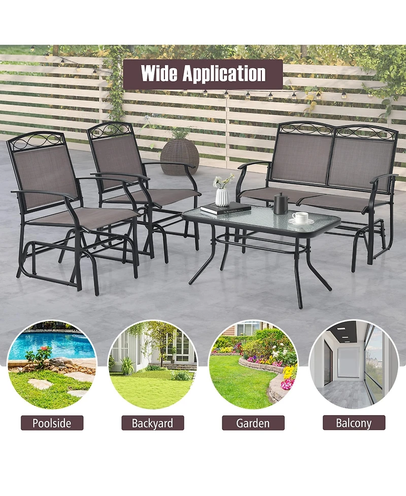 Gymax 4PCS Outdoor Glider Chair & Table Set Patio Conversation Furniture Set