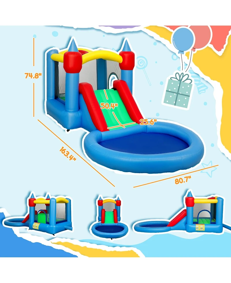 Qaba Inflatable Bounce House, 4 in 1 Bouncy Castle with Blower, Multicolor