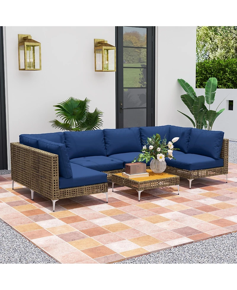Outsunny 7 Piece Wicker Patio Furniture Set Outdoor Sectional, /