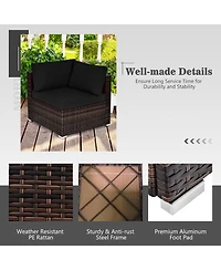 Gymax 7PCS Patio Rattan Furniture Set 42'' Fire Pit Table w/ Cover Cushioned