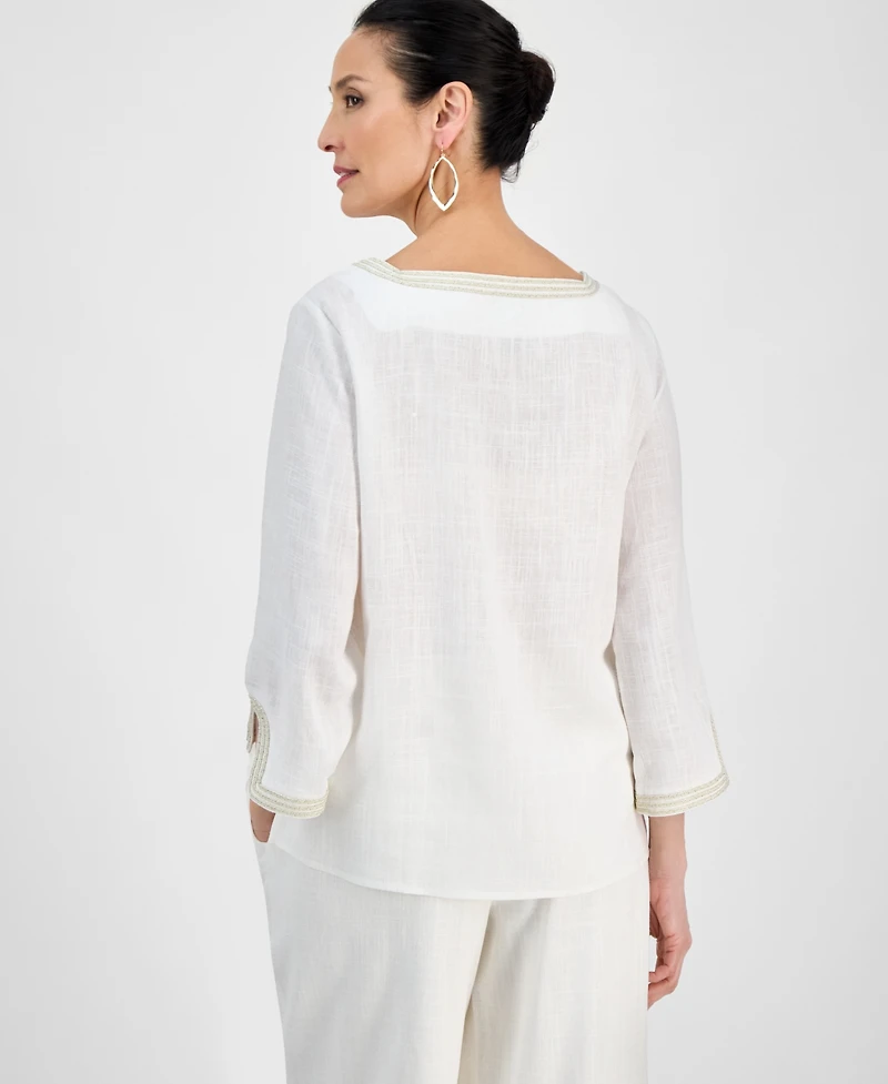 Jm Collection Women's Square-Neck 3/4-Slit-Sleeve Blouse, Exclusively at Macy's