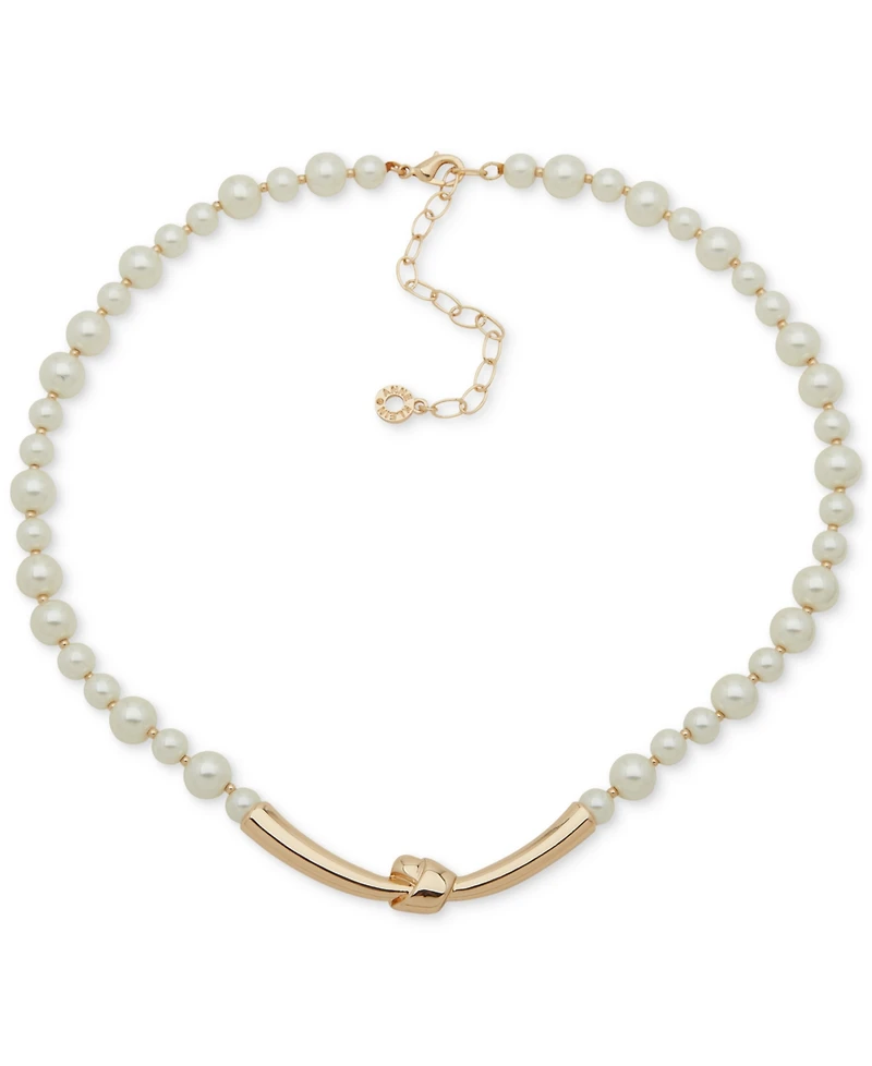 Anne Klein Gold-Tone Imitation Pearl & Polished Knot Statement Necklace, 16" + 3" extender