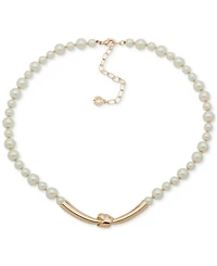 Anne Klein Gold-Tone Imitation Pearl & Polished Knot Statement Necklace, 16" + 3" extender