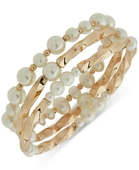 Anne Klein Gold-Tone 3-Pc. Set Imitation Pearl Twisted Stretch Bracelets