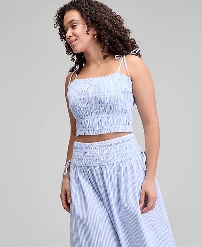 And Now This Women's Smocked Seersucker Tie-Strap Top, Exclusively at Macy's