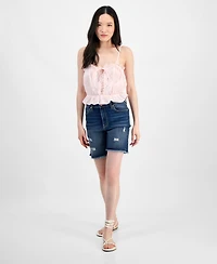 Self Esteem Juniors' Lace-Trim Embroidered Peplum Tank Top