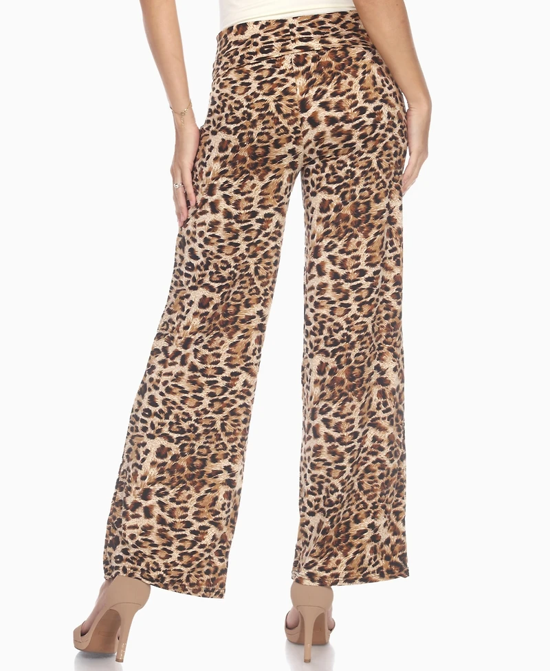White Mark Women's Cheetah Print Wide Leg Pants